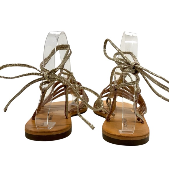 Lucky Brand Collette Gold Leather Gladiator Lace Up Flat Sandals Women’s 7 - Picture 8 of 13